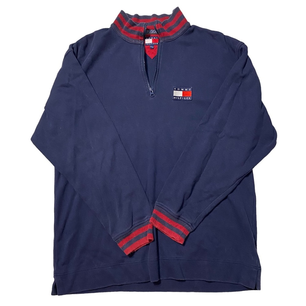 Vintage Tommy Hilfiger Flag 1/4 Quarter Zip Pullover Sweatshirt Sweater Medium